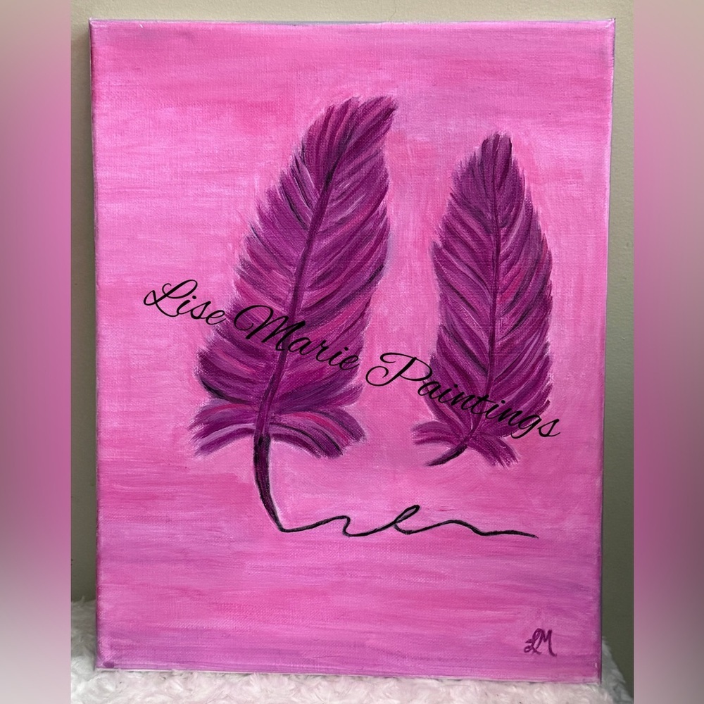 Pink and Purple Feather Acrylic Painting Original by Artist